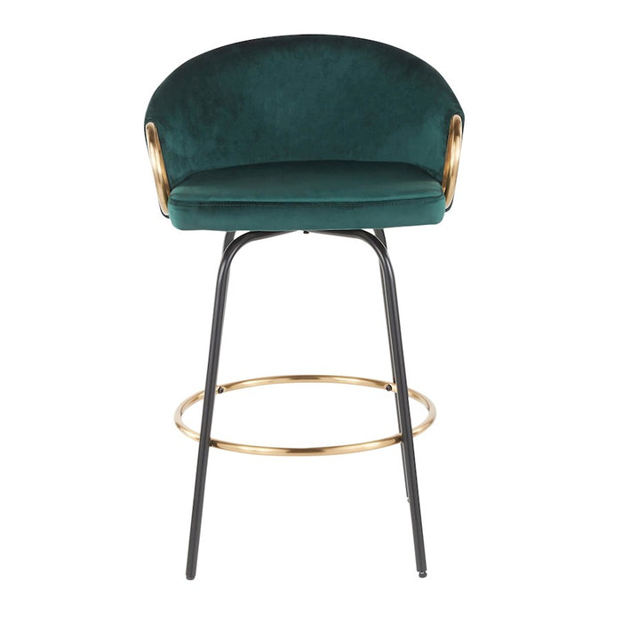 LumiSource Claire Counter Stool, Set of 2, Black/Gold/Green