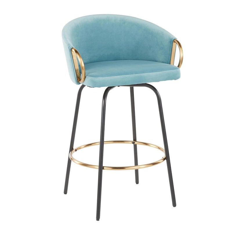 LumiSource Claire Counter Stool, Set of 2, Black/Gold/Blue