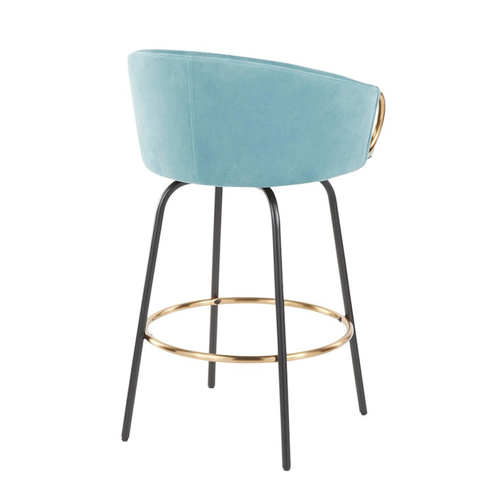 LumiSource Claire Counter Stool, Set of 2, Black/Gold/Blue
