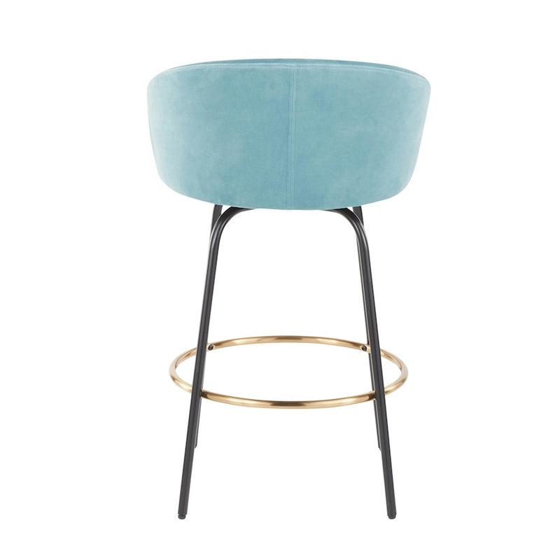 LumiSource Claire Counter Stool, Set of 2, Black/Gold/Blue