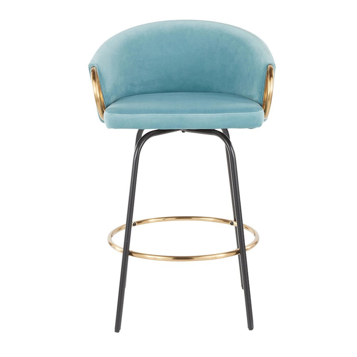 LumiSource Claire Counter Stool, Set of 2, Black/Gold/Blue
