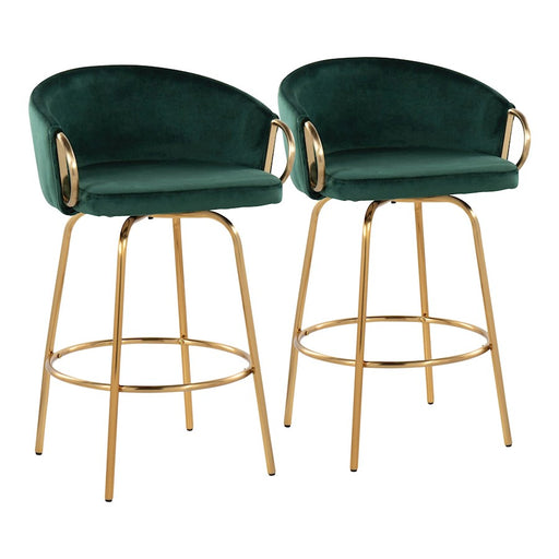 LumiSource Claire 26" Counter Stool, Set of 2, Gold/Green - B26-CLAIRE2AUVGN2