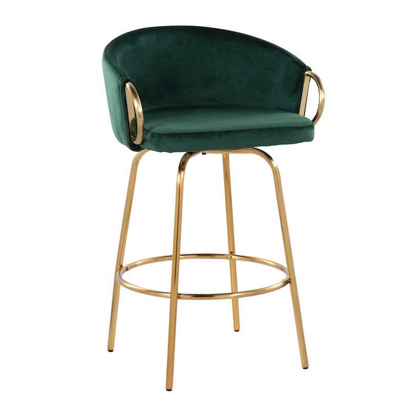 LumiSource Claire 26" Counter Stool, Set of 2, Gold/Green