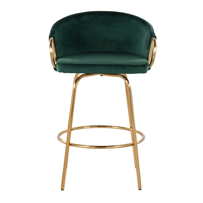 LumiSource Claire 26" Counter Stool, Set of 2, Gold/Green