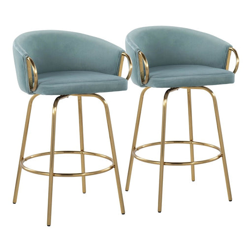 LumiSource Claire 26" Counter Stool, Set of 2, Gold/Blue - B26-CLAIRE2AUVLBU2