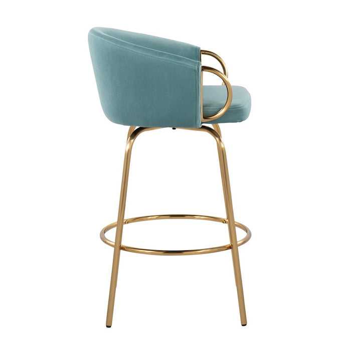 LumiSource Claire 26" Counter Stool, Set of 2, Gold/Blue