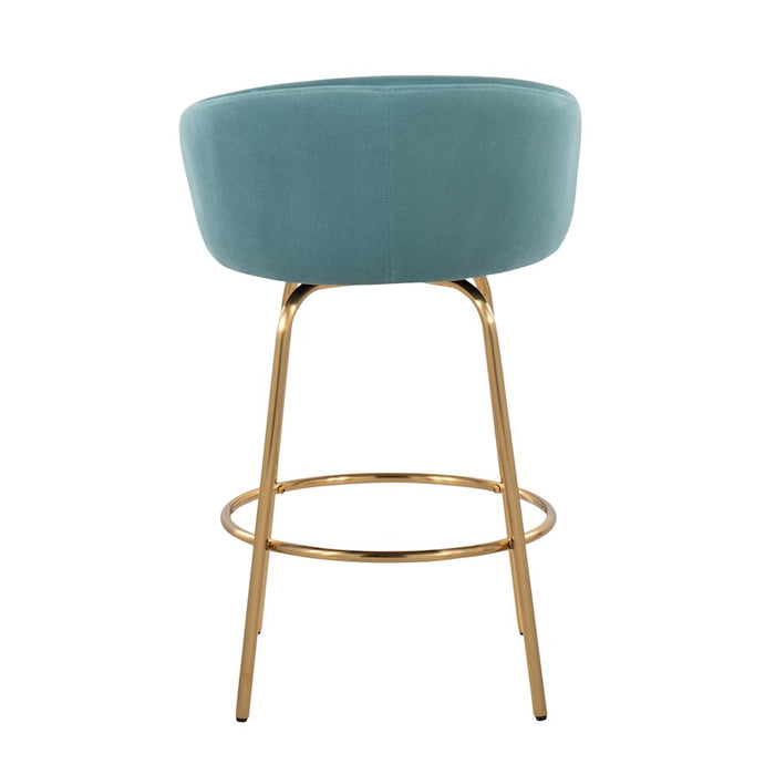 LumiSource Claire 26" Counter Stool, Set of 2, Gold/Blue