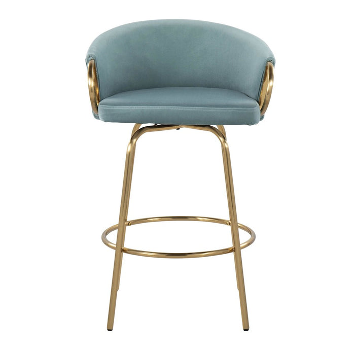 LumiSource Claire 26" Counter Stool, Set of 2, Gold/Blue
