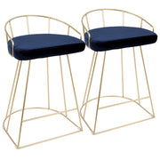 LumiSource Canary 26in Counter Stool Set of 2 | Glam Gold Metal and Blue Velvet | Kitchen Island & Bar Seating | Model B26-CNRYAU-BU2
