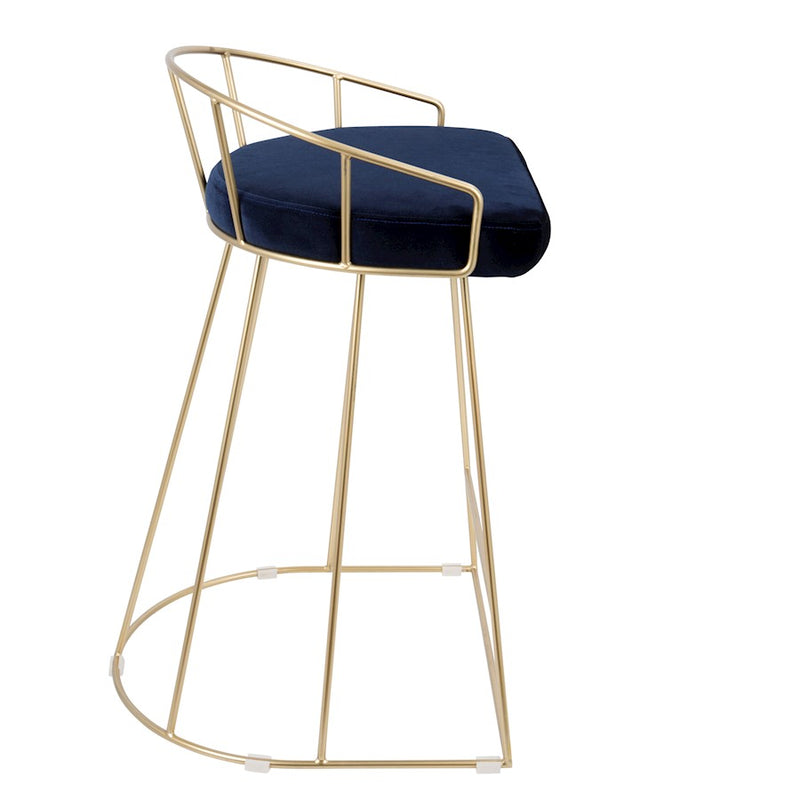 LumiSource Canary 26in Counter Stool Set of 2 | Glam Gold Metal and Blue Velvet | Kitchen Island & Bar Seating | Model B26-CNRYAU-BU2