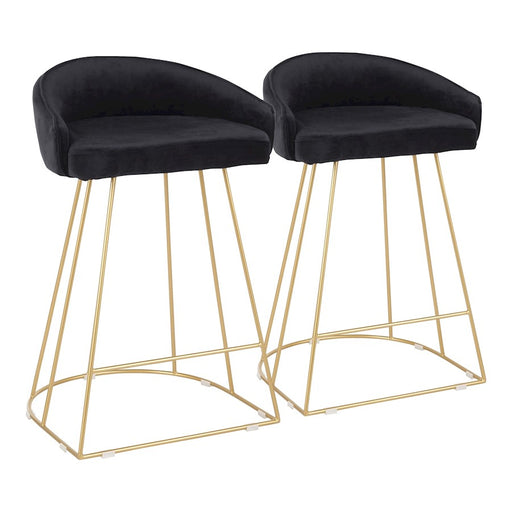 LumiSource Canary 26in Counter Stool Set of 2 | Glam Gold Metal and Black Velvet | Kitchen Island & Bar Seating | Model B26-CNRYUPAUBK2