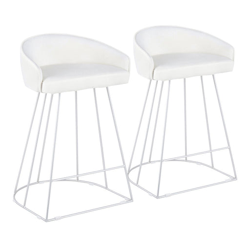 LumiSource Canary Counter Stool, Set of 2, Silver/White - B26-CNRYUPSVVW2