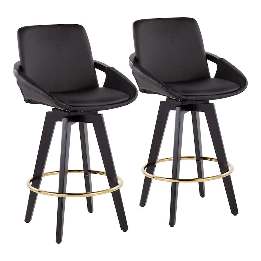 LumiSource Cosmo Counter Stool, Set/2, Black/Gold/Black - B26-COSMO2-SWVGBKBK2