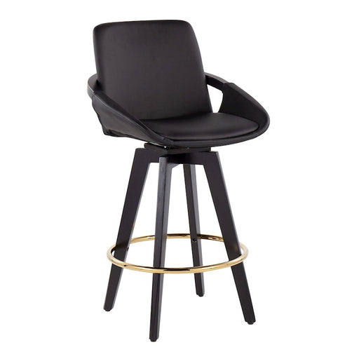 LumiSource Cosmo Counter Stool, Set of 2, Black/Gold/Black