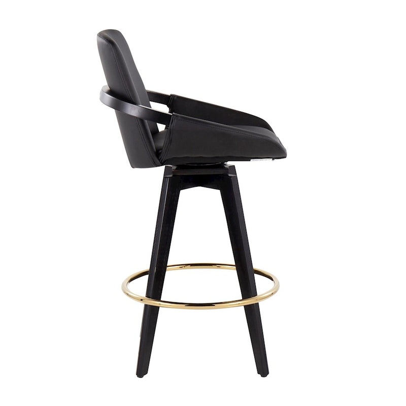 LumiSource Cosmo Counter Stool, Set of 2, Black/Gold/Black