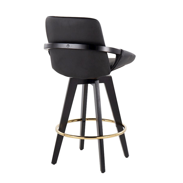 LumiSource Cosmo Counter Stool, Set of 2, Black/Gold/Black