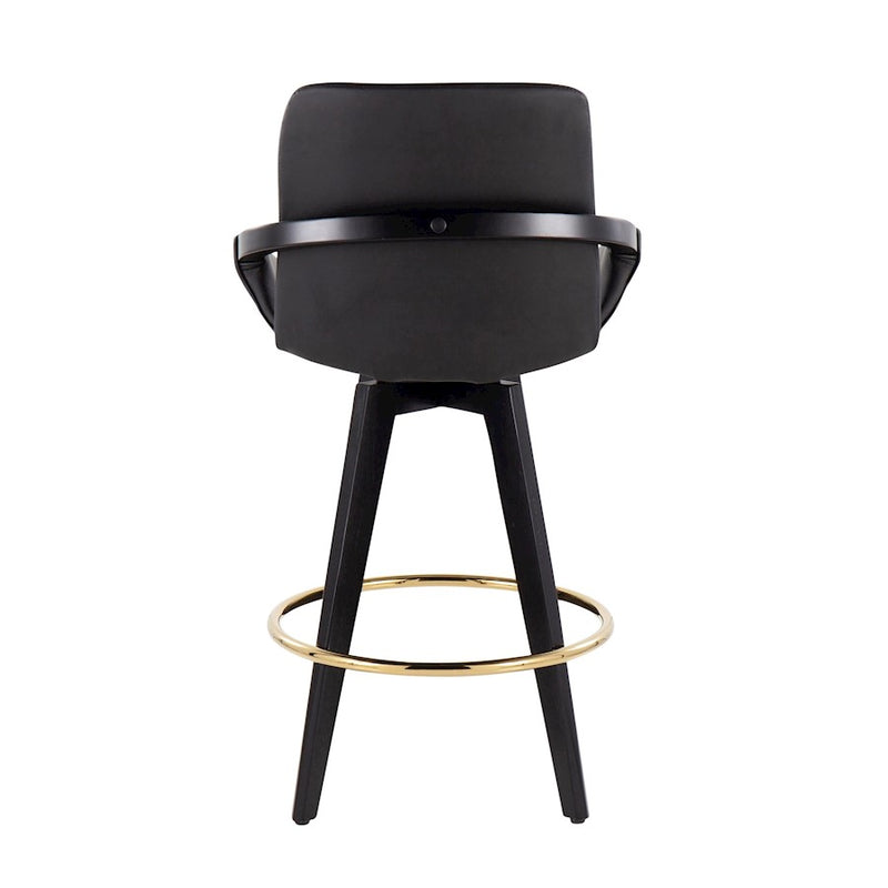 LumiSource Cosmo Counter Stool, Set of 2, Black/Gold/Black