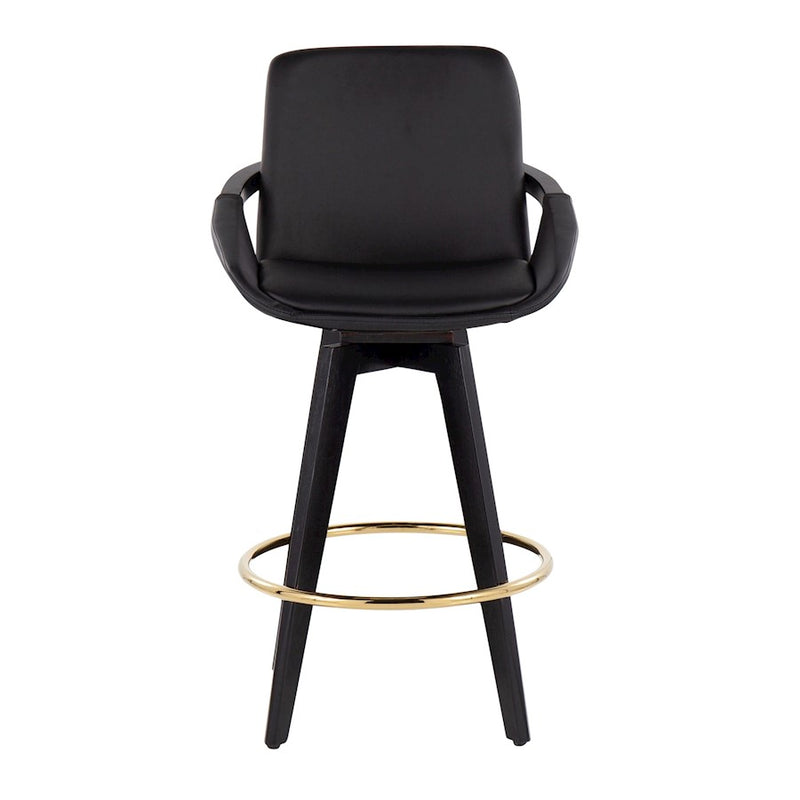 LumiSource Cosmo Counter Stool, Set of 2, Black/Gold/Black