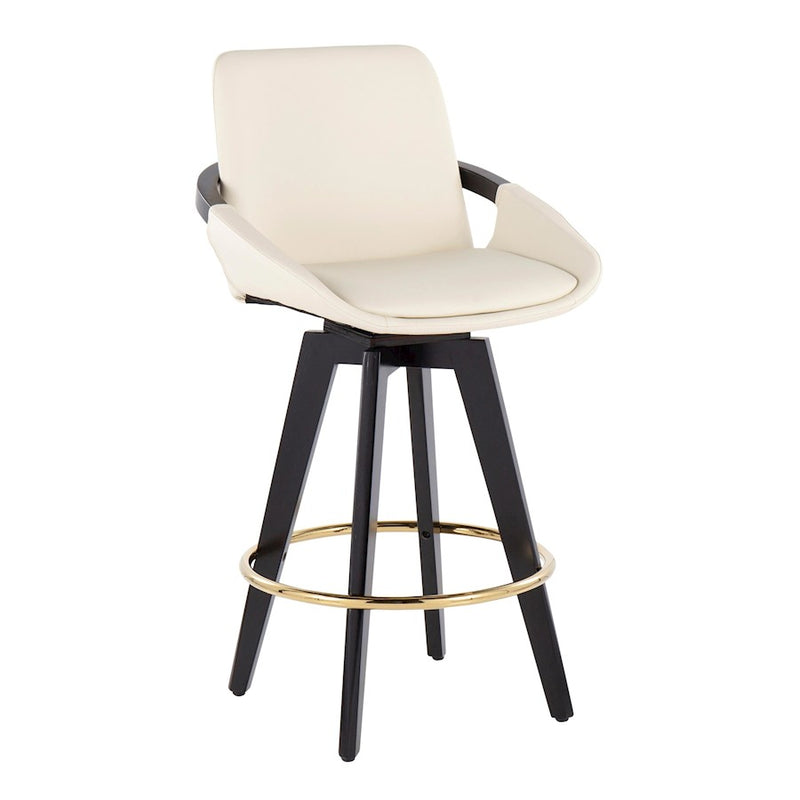 LumiSource Cosmo Counter Stool, Set of 2, Black/Gold/Cream