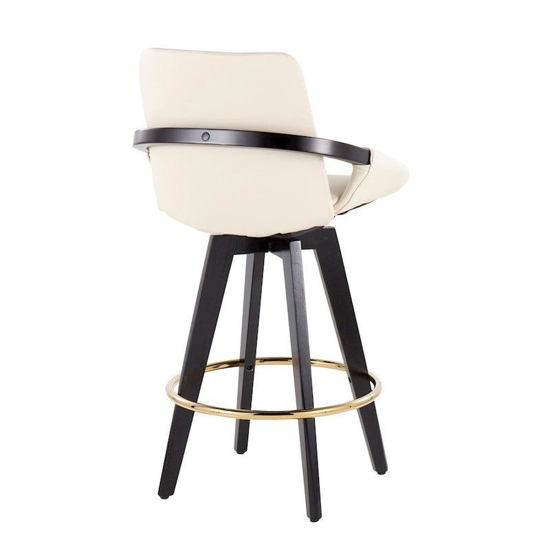 LumiSource Cosmo Counter Stool, Set of 2, Black/Gold/Cream