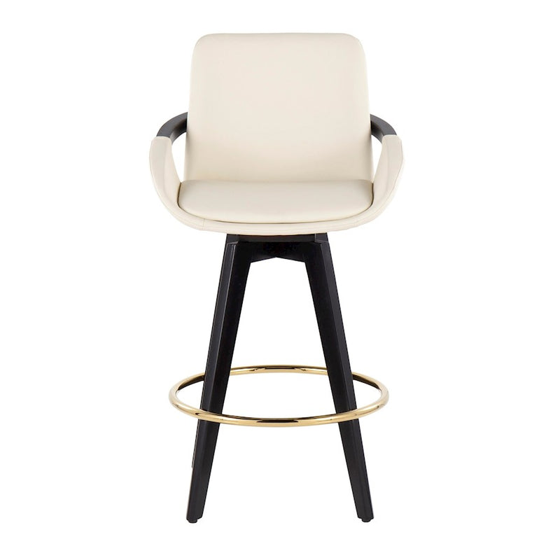 LumiSource Cosmo Counter Stool, Set of 2, Black/Gold/Cream