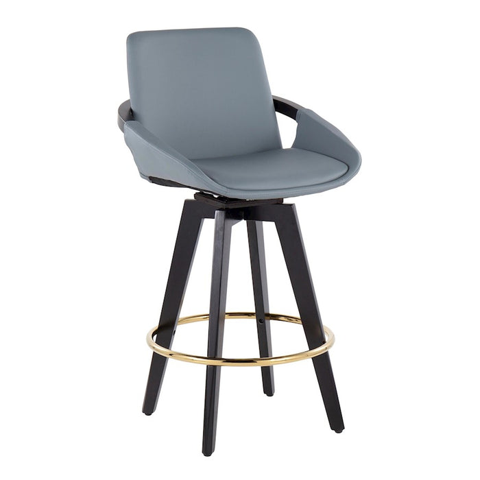 LumiSource Cosmo Counter Stool, Set of 2, Black/Gold/Grey