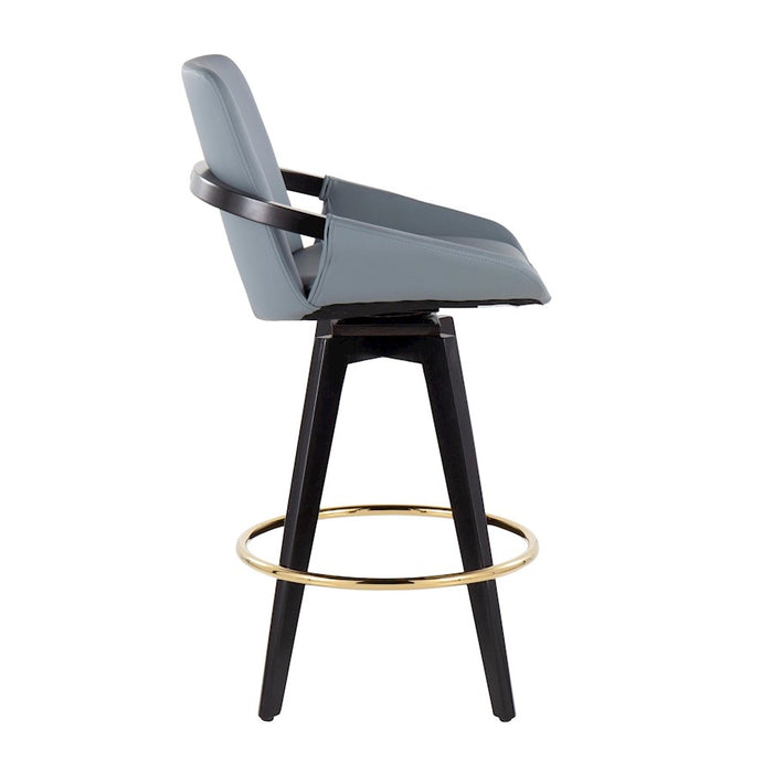 LumiSource Cosmo Counter Stool, Set of 2, Black/Gold/Grey