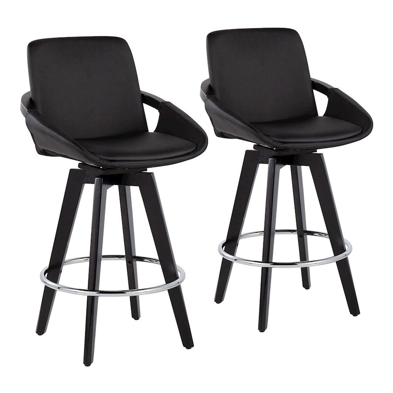 LumiSource Cosmo Counter Stool Set of 2 | Black Wood & Chrome with Black PU | Kitchen Island & Bar Seating | Model B26-COSMO2-SWVRBKBK2