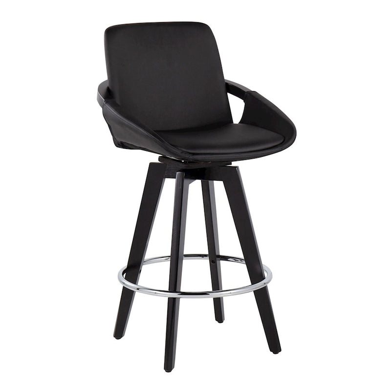 LumiSource Cosmo Counter Stool Set of 2 | Black Wood & Chrome with Black PU | Kitchen Island & Bar Seating | Model B26-COSMO2-SWVRBKBK2