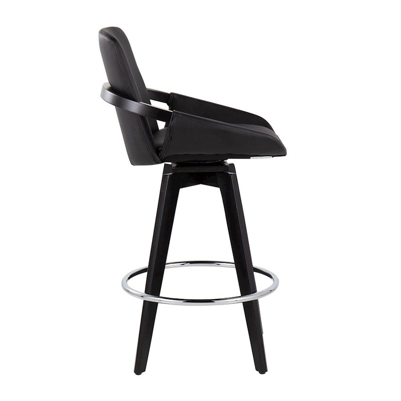 LumiSource Cosmo Counter Stool Set of 2 | Black Wood & Chrome with Black PU | Kitchen Island & Bar Seating | Model B26-COSMO2-SWVRBKBK2
