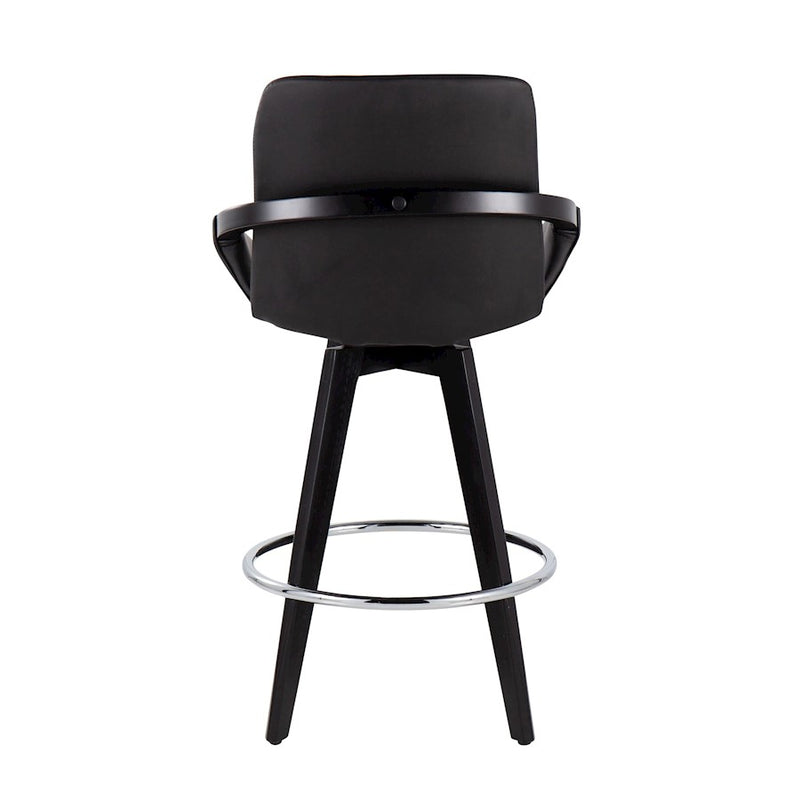 LumiSource Cosmo Counter Stool Set of 2 | Black Wood & Chrome with Black PU | Kitchen Island & Bar Seating | Model B26-COSMO2-SWVRBKBK2