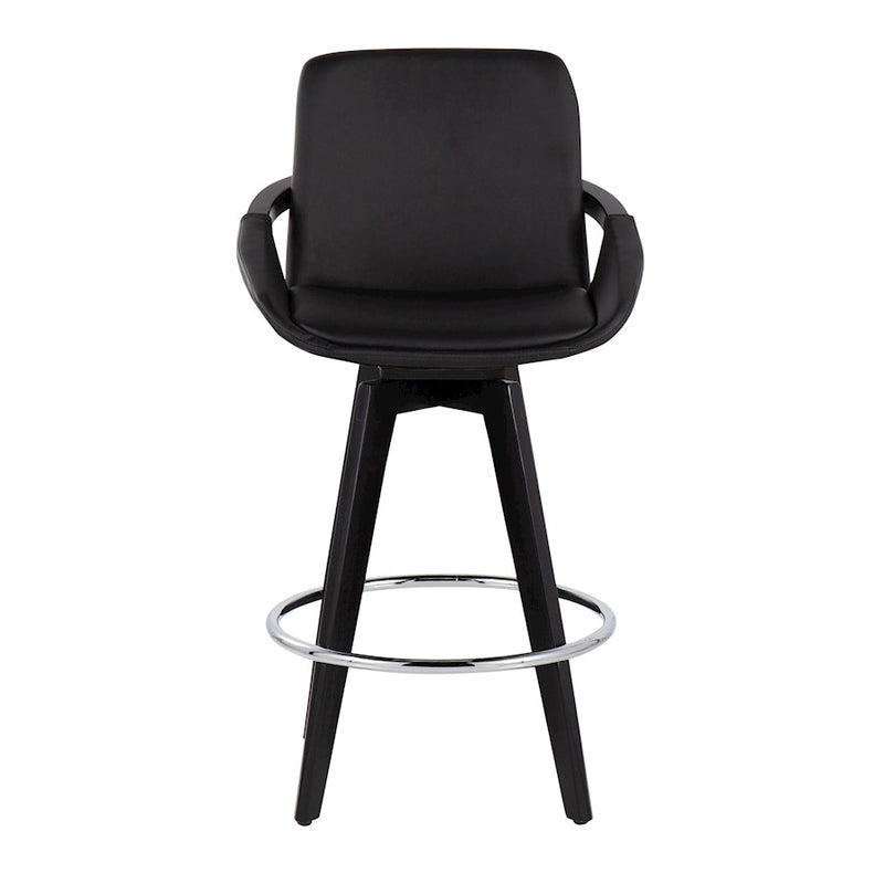 LumiSource Cosmo Counter Stool Set of 2 | Black Wood & Chrome with Black PU | Kitchen Island & Bar Seating | Model B26-COSMO2-SWVRBKBK2