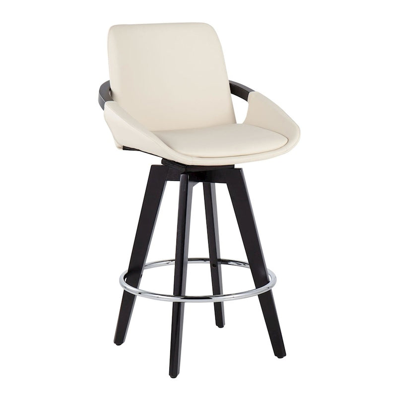 LumiSource Cosmo Counter Stool, Set of 2, Black/Chrome/Cream