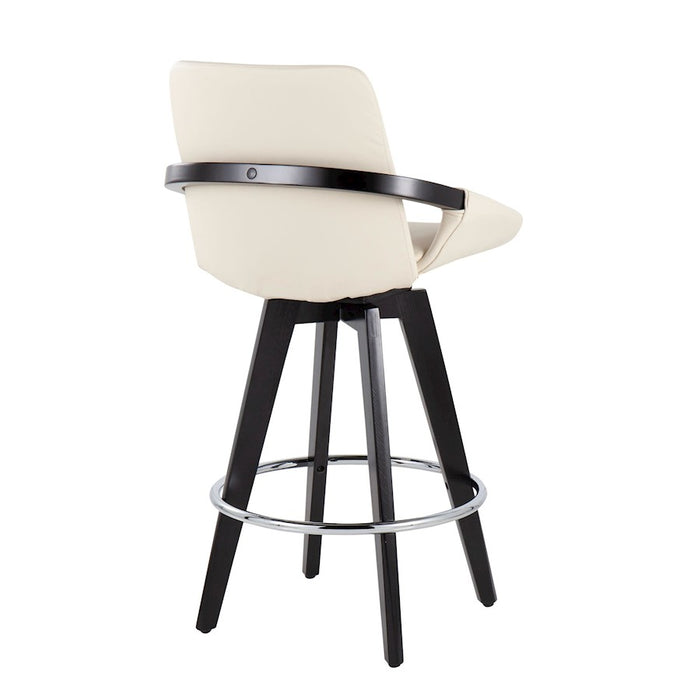 LumiSource Cosmo Counter Stool, Set of 2, Black/Chrome/Cream
