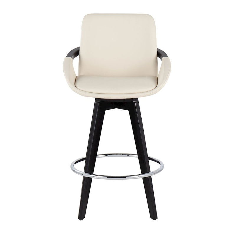 LumiSource Cosmo Counter Stool, Set of 2, Black/Chrome/Cream