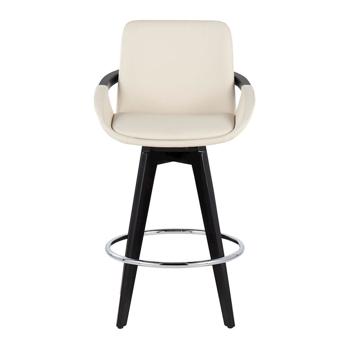 LumiSource Cosmo Counter Stool, Set of 2, Black/Chrome/Cream