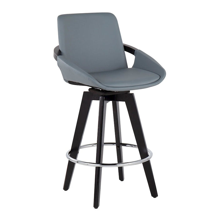 LumiSource Cosmo Counter Stool, Set of 2, Black/Chrome/Grey