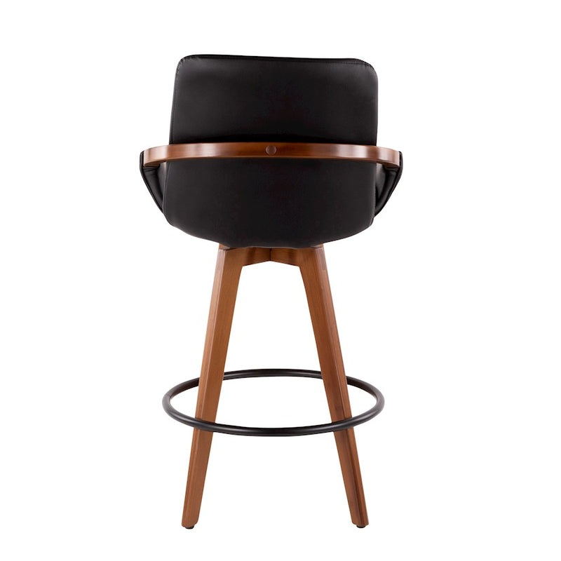LumiSource Cosmo Counter Stool | Walnut Bamboo & Black PU with Black Metal | Kitchen Island & Bar Seating | 20 x 17 x 38 in | Model B26-COSMOWL-BK