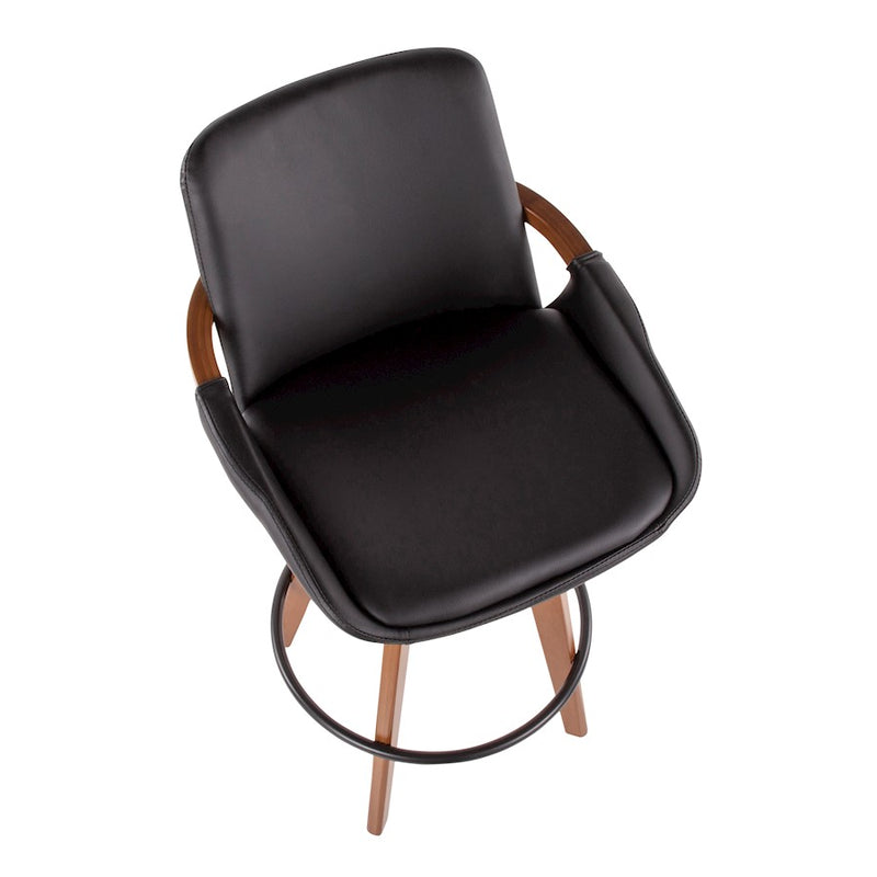 LumiSource Cosmo Counter Stool | Walnut Bamboo & Black PU with Black Metal | Kitchen Island & Bar Seating | 20 x 17 x 38 in | Model B26-COSMOWL-BK