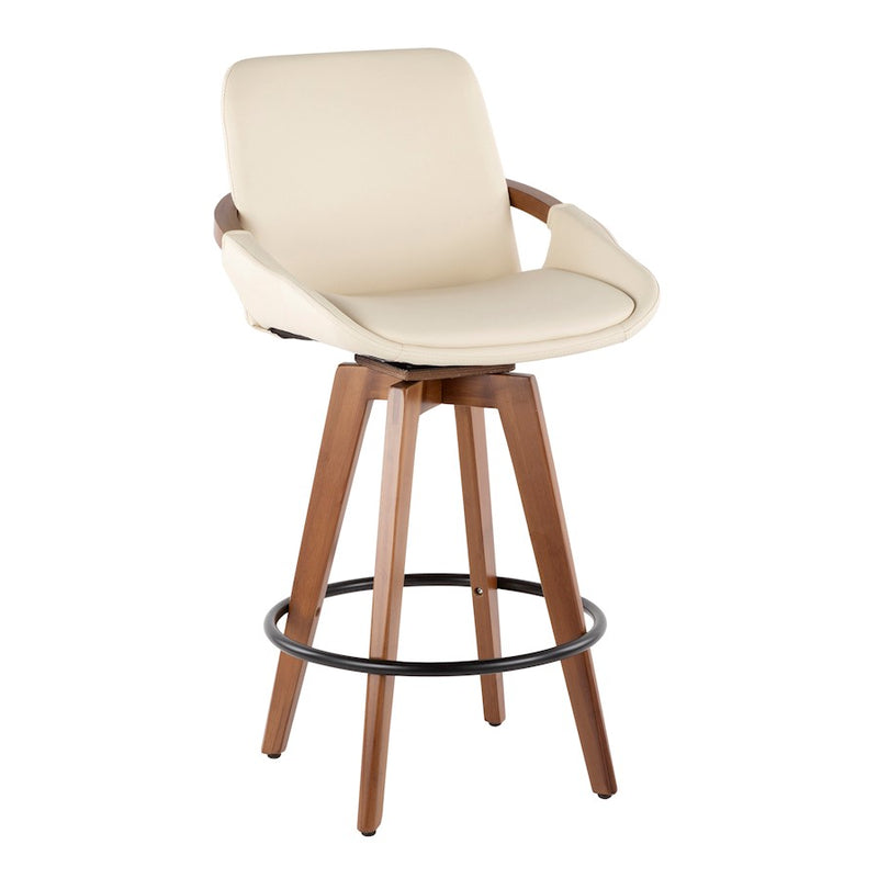 LumiSource Cosmo Counter Stool | Walnut Bamboo and Cream Faux Leather | Kitchen Island & Breakfast Bar Seating | Model B26-COSMOWL-CR