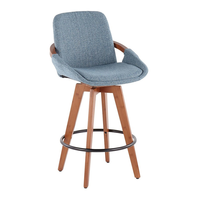 LumiSource Cosmo Counter Stool, Walnut Bamboo/Blue Noise/Black - B26-COSMOWLFBU