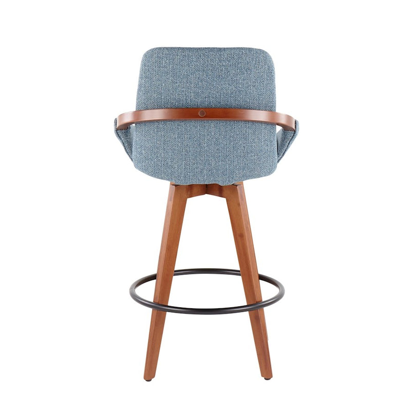 LumiSource Cosmo Counter Stool | Walnut Bamboo and Blue Noise Fabric | Kitchen Island & Breakfast Bar Seating | Model B26-COSMOWLFBU