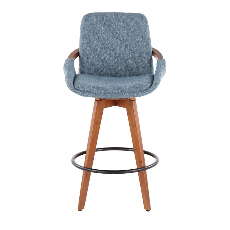 LumiSource Cosmo Counter Stool, Walnut Bamboo/Blue Noise/Black