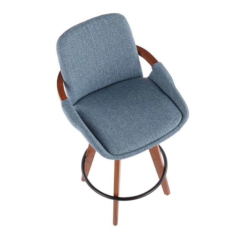 LumiSource Cosmo Counter Stool, Walnut Bamboo/Blue Noise/Black