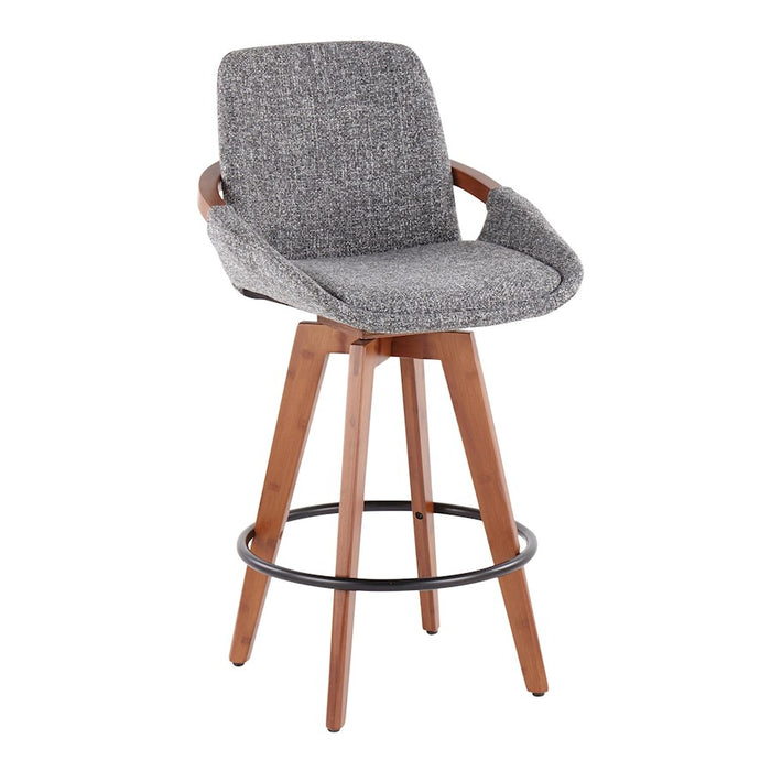 LumiSource Cosmo Counter Stool, Walnut Bamboo/Grey Noise/Black - B26-COSMOWLFGY