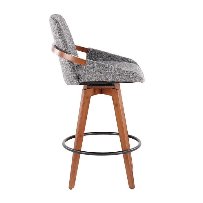 LumiSource Cosmo Counter Stool, Walnut Bamboo/Grey Noise/Black