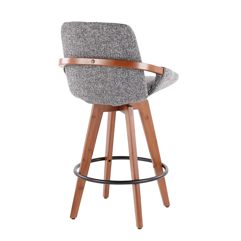 LumiSource Cosmo Counter Stool, Walnut Bamboo/Grey Noise/Black