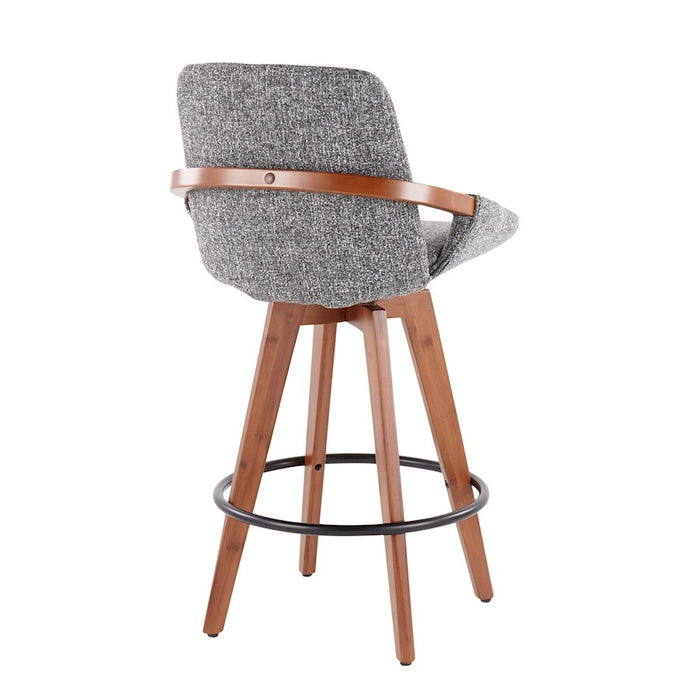 LumiSource Cosmo Counter Stool, Walnut Bamboo/Grey Noise/Black
