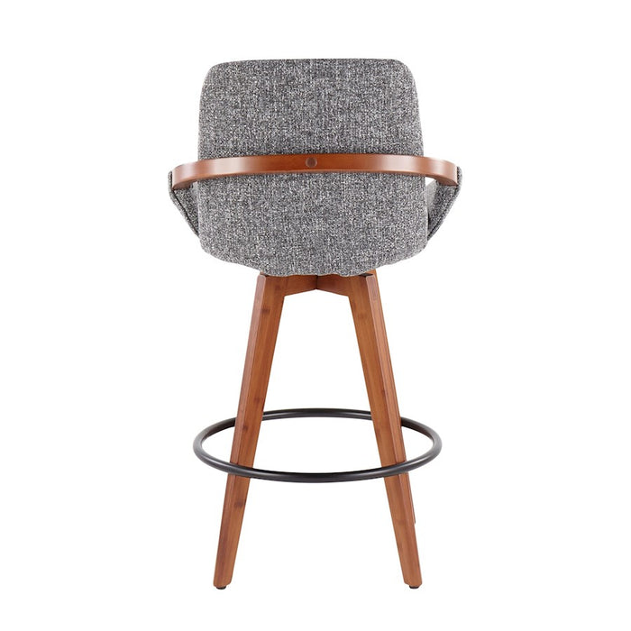 LumiSource Cosmo Counter Stool, Walnut Bamboo/Grey Noise/Black
