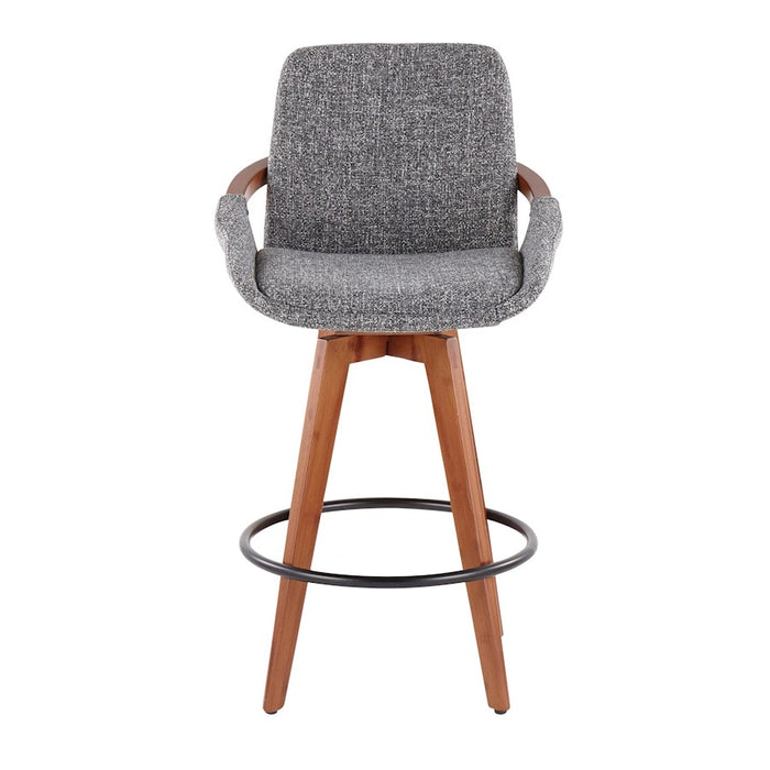 LumiSource Cosmo Counter Stool, Walnut Bamboo/Grey Noise/Black